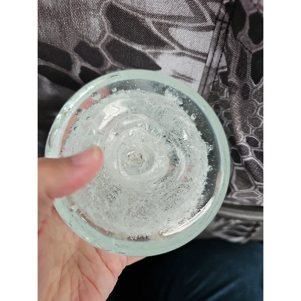 Vtg Hand Blown Clear Art Glass Mushroom Paperweight Controlled Bubbles Studio